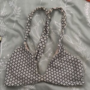 Acacia Swimwear Zigzag Bikini Top in Cream and Black